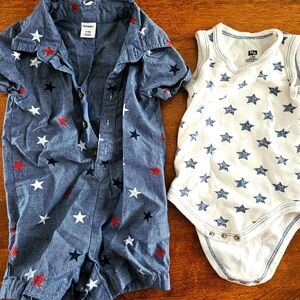 Patriotic Baby Star Print Romper and Bodysuit - Blue and White
